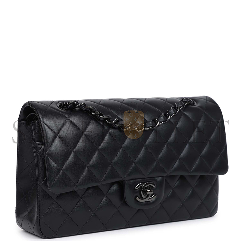 CHANEL MASTER MEDIUM CLASSIC DOUBLE FLAP BAG SO BLACK LAMBSKIN BLACK HARDWARE 1109944 (25*15*7cm)